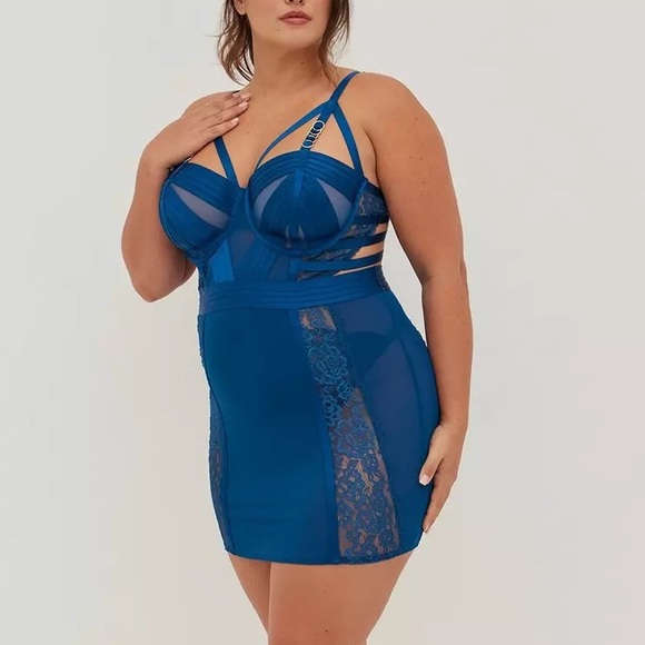 Torrid Curve Other - Torrid Curve Lace Cage Underwire Chemise Blue Sexy Lingerie Size 1 1X